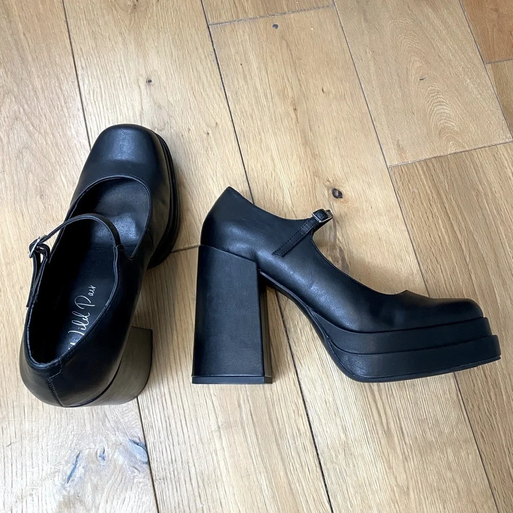 Black Platform Block Heel Mary Jane Women's Shoes